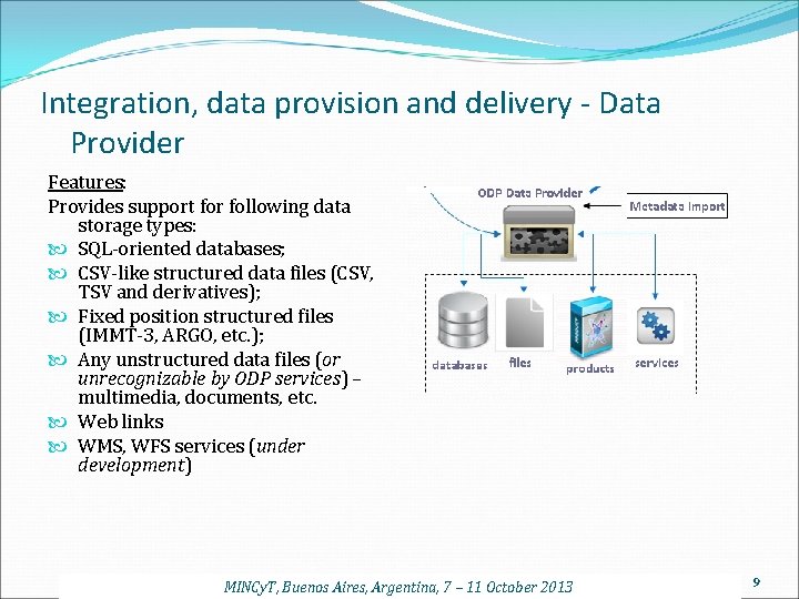 Integration, data provision and delivery - Data Provider Features: Provides support for following data