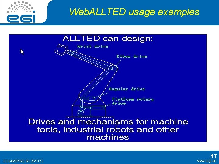 Web. ALLTED usage examples EGI-In. SPIRE RI-261323 17 www. egi. eu Web. ALLTED usage examples EGI-In. SPIRE RI-261323 17 www. egi. eu