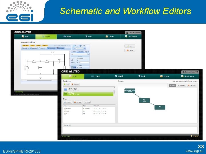 Schematic and Workflow Editors EGI-In. SPIRE RI-261323 33 www. egi. eu Schematic and Workflow Editors EGI-In. SPIRE RI-261323 33 www. egi. eu