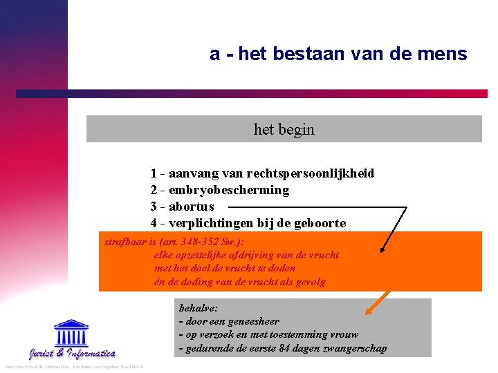 a - het bestaan van de mens het begin 1 - aanvang van rechtspersoonlijkheid