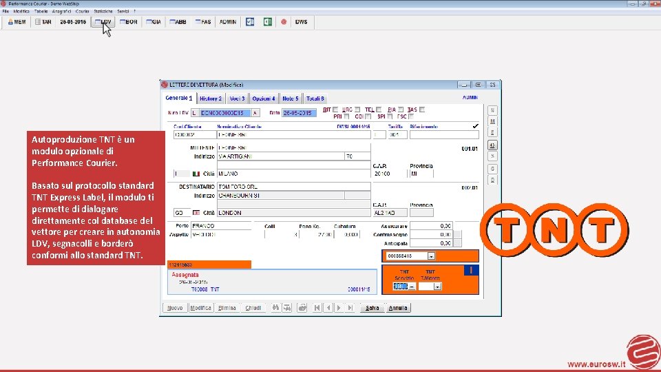 Autoproduzione TNT è un modulo opzionale di Performance Courier. Basato sul protocollo standard TNT