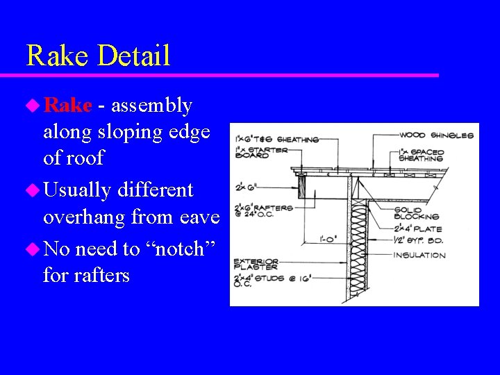 Rake Detail u Rake - assembly along sloping edge of roof u Usually different