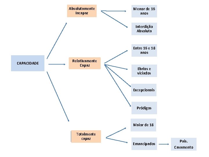 Absolutamente Incapaz Menor de 16 anos Interdição Absoluta Entre 16 e 18 anos CAPACIDADE