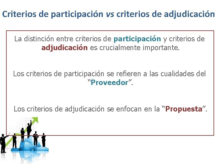Criterios de participación vs criterios de adjudicación La distinción entre criterios de participación y
