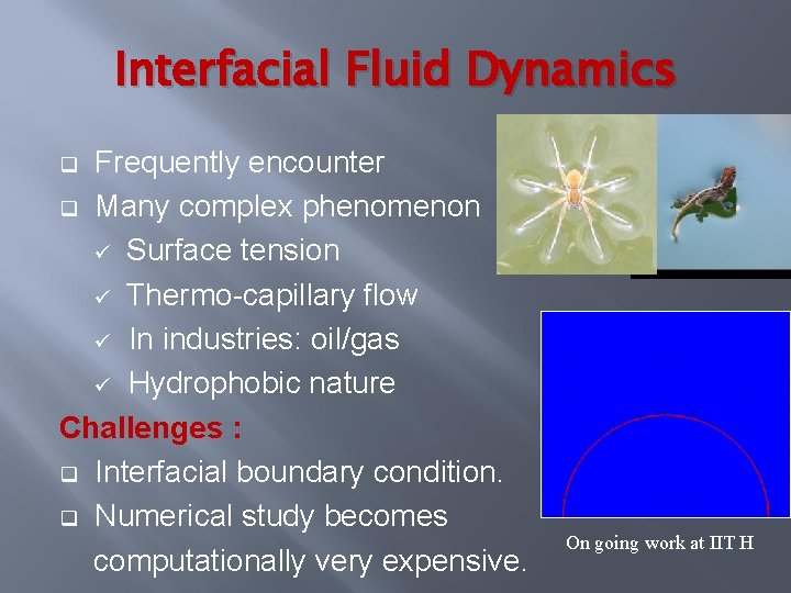 Interfacial Fluid Dynamics Frequently encounter q Many complex phenomenon ü Surface tension ü Thermo-capillary