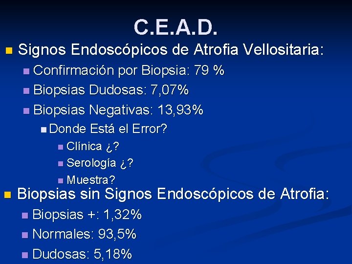 C. E. A. D. n Signos Endoscópicos de Atrofia Vellositaria: Confirmación por Biopsia: 79