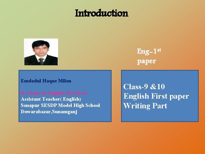 Introduction Eng-1 st paper Emdadul Haque Milon B. A hons in English M. A,