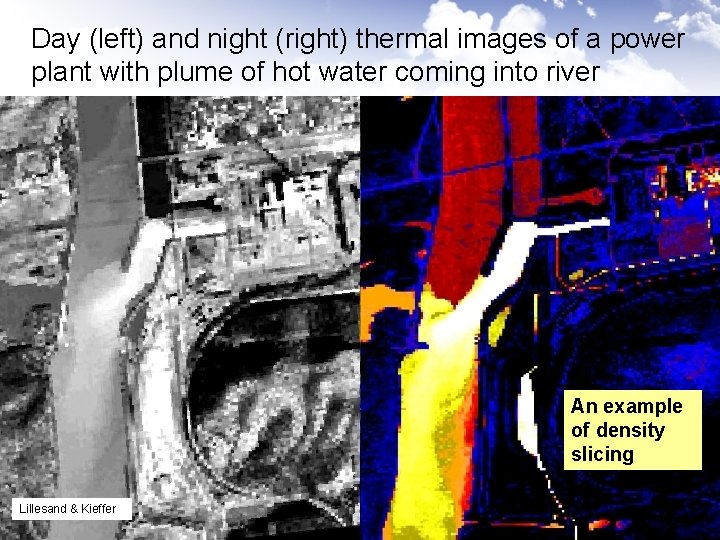 Day (left) and night (right) thermal images of a power plant with plume of