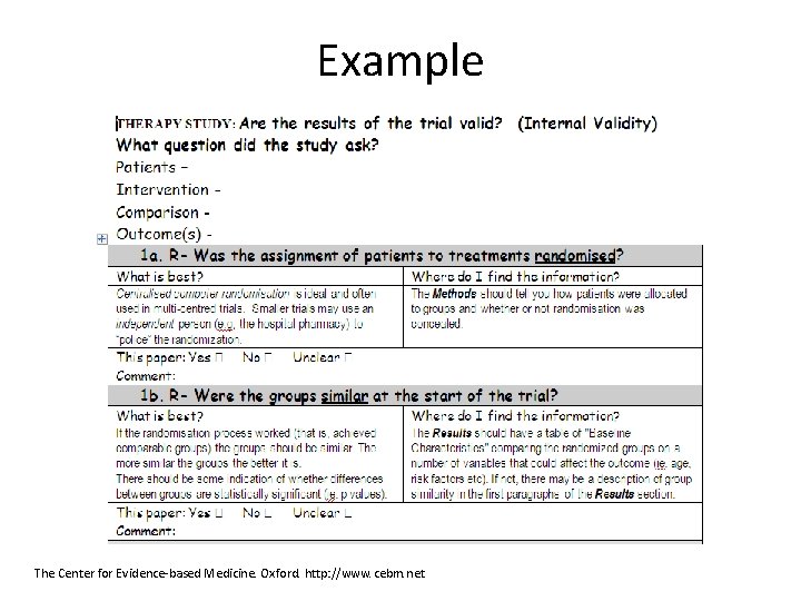 Example The Center for Evidence-based Medicine. Oxford. http: //www. cebm. net 