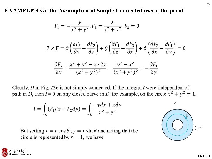 13 EXAMPLE 4 On the Assumption of Simple Connectedness in the proof EMLAB 