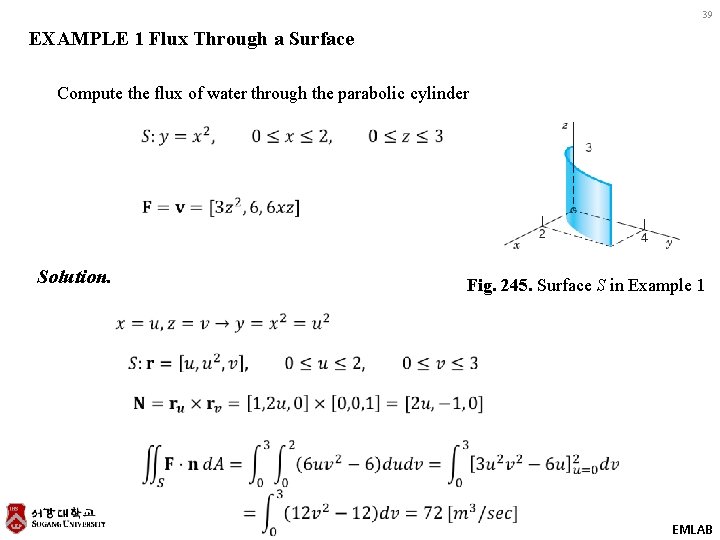 39 EXAMPLE 1 Flux Through a Surface Compute the flux of water through the