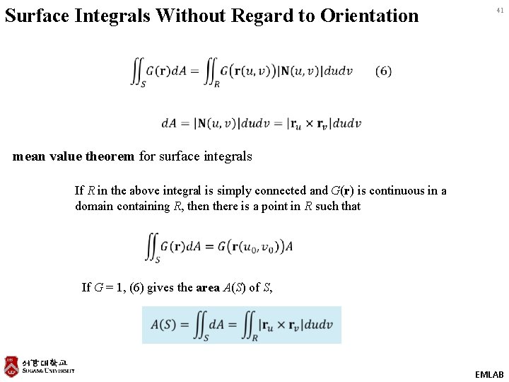 Surface Integrals Without Regard to Orientation 41 mean value theorem for surface integrals If