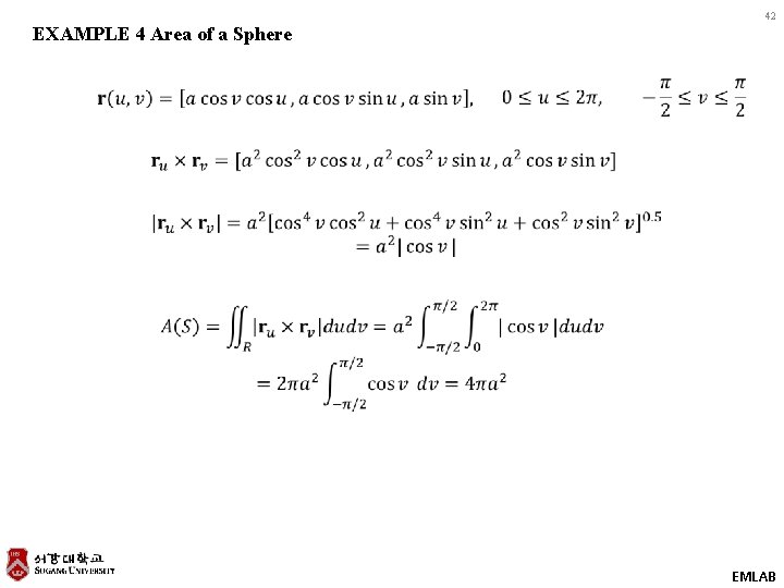 42 EXAMPLE 4 Area of a Sphere EMLAB 