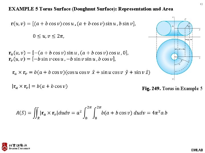 43 EXAMPLE 5 Torus Surface (Doughnut Surface): Representation and Area Fig. 249. Torus in