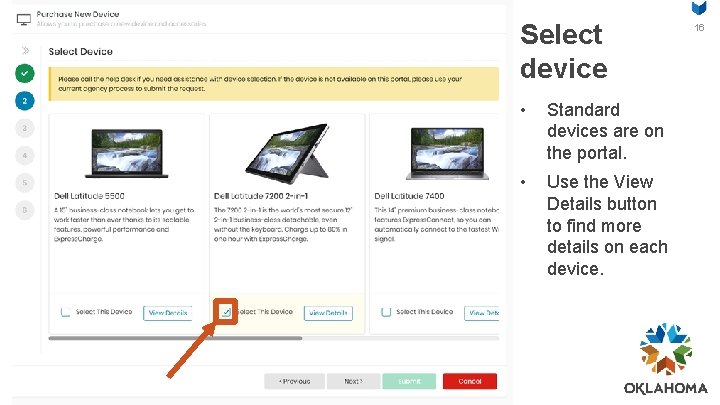 Select device • Standard devices are on the portal. • Use the View Details
