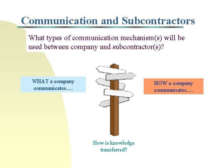 Communication and Subcontractors What types of communication mechanism(s) will be used between company and