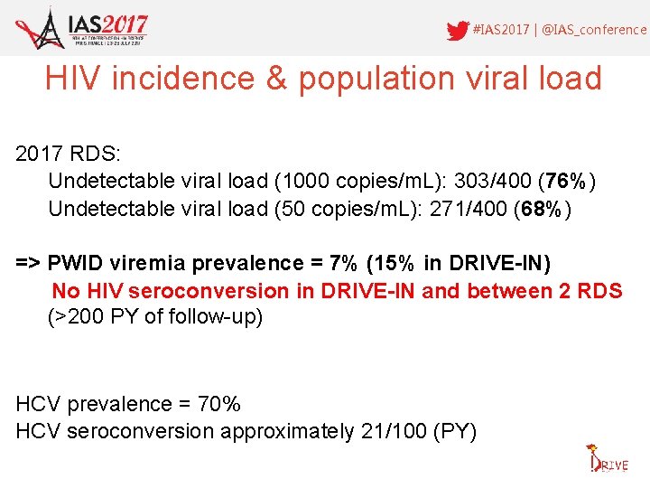 #IAS 2017 | @IAS_conference HIV incidence & population viral load 2017 RDS: Undetectable viral