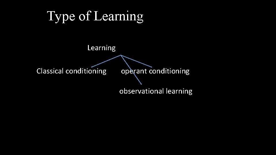 Type of Learning Classical conditioning operant conditioning observational learning 