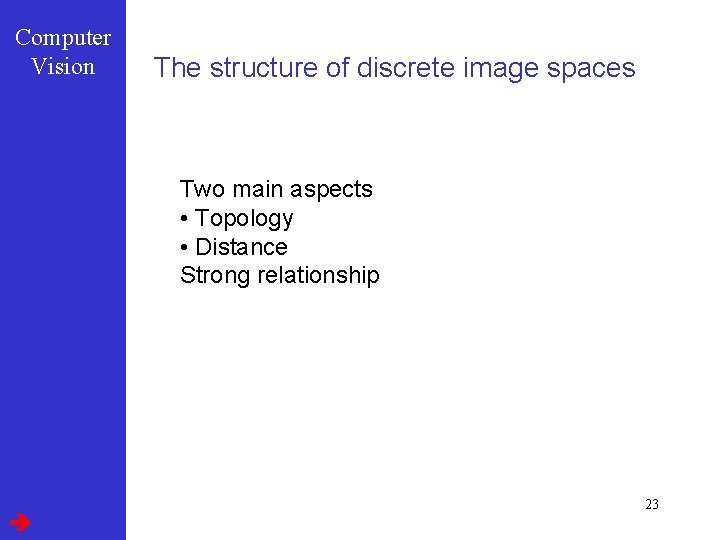 Computer Vision The structure of discrete image spaces Two main aspects • Topology •