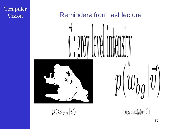 Computer Vision Reminders from last lecture 80 