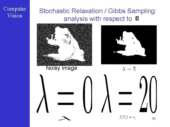 Computer Vision Stochastic Relaxation / Gibbs Sampling: analysis with respect to Noisy image 93