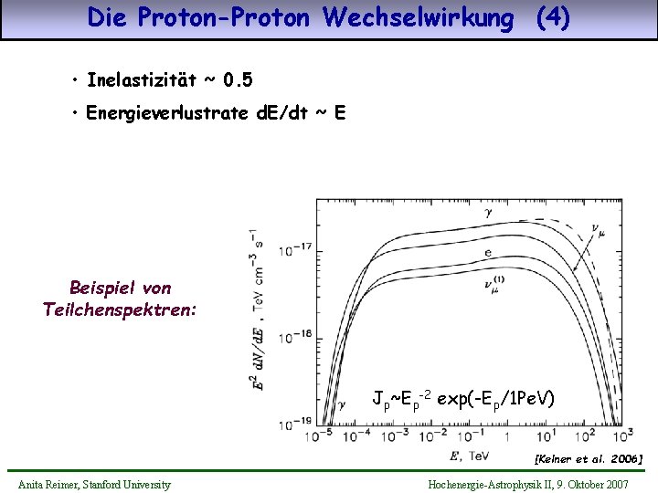 Die Proton-Proton Wechselwirkung (4) • Inelastizität ~ 0. 5 • Energieverlustrate d. E/dt ~