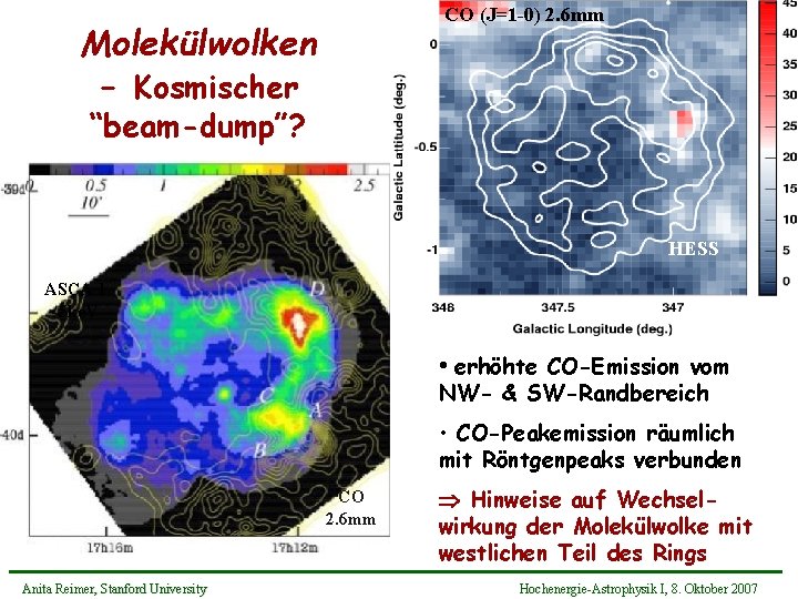 CO (J=1 -0) 2. 6 mm Molekülwolken - Kosmischer “beam-dump”? HESS ASCA 1 -5