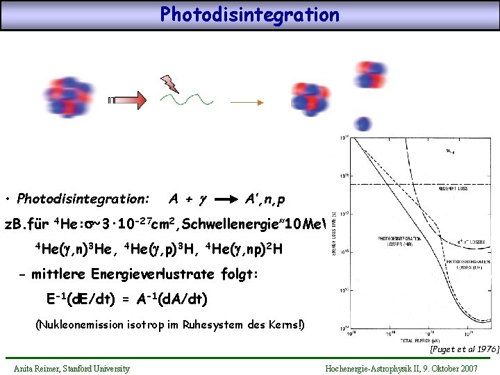 Photodisintegration • Photodisintegration: A + g A’, n, p z. B. für 4 He: