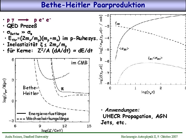 Bethe-Heitler Paarproduktion • p g p e + e • QED Prozeß • s.