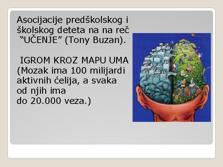 Asocijacije predškolskog i školskog deteta na na reč “UČENJE” (Tony Buzan). IGROM KROZ MAPU