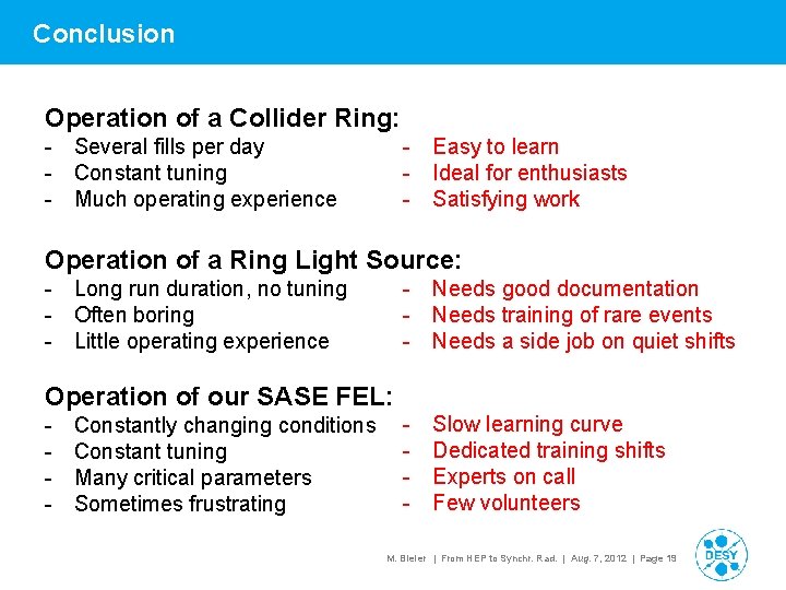 Conclusion Operation of a Collider Ring: - Easy to learn - Ideal for enthusiasts