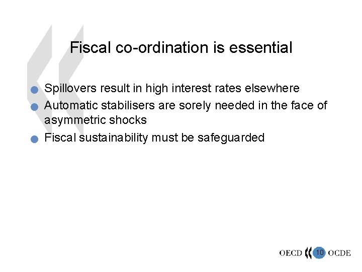 Fiscal co-ordination is essential n n n Spillovers result in high interest rates elsewhere