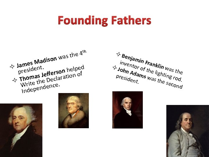 Founding Fathers th 4 as the nw o s i d a es M
