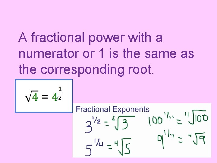 A fractional power with a numerator or 1 is the same as the corresponding