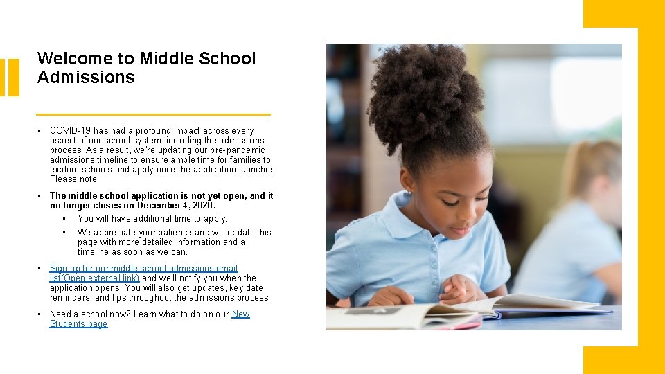 Welcome to Middle School Admissions • COVID-19 has had a profound impact across every