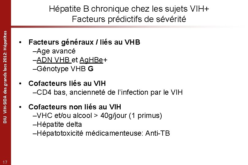 DIU VIH-SIDA des grands lacs 2012: Hépatites Hépatite B chronique chez les sujets VIH+