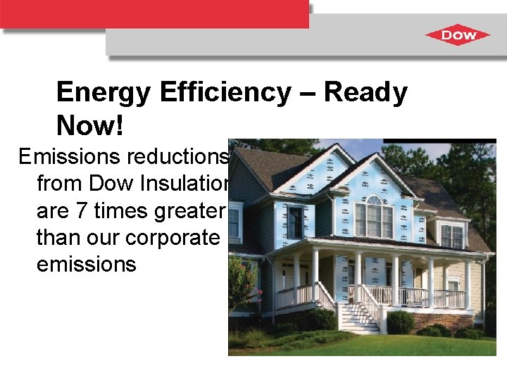 Energy Efficiency – Ready Now! Emissions reductions from Dow Insulation are 7 times greater