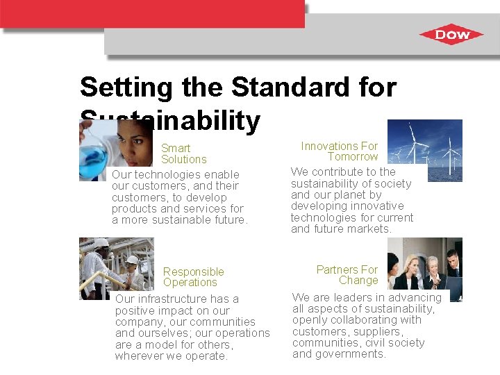 Setting the Standard for Sustainability Smart Solutions Our technologies enable our customers, and their