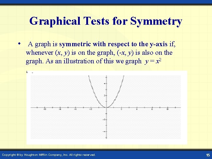 Graphical Tests for Symmetry • A graph is symmetric with respect to the y-axis