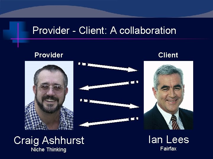 Provider - Client: A collaboration Provider Client Craig Ashhurst Ian Lees Niche Thinking Fairfax