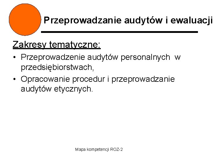 Przeprowadzanie audytów i ewaluacji Zakresy tematyczne: • Przeprowadzenie audytów personalnych w przedsiębiorstwach, • Opracowanie