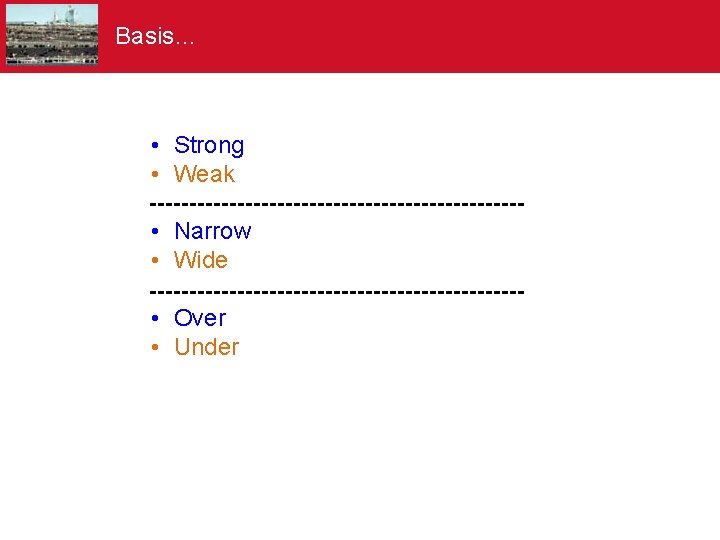 Basis… • Strong • Weak • Narrow • Wide • Over • Under 