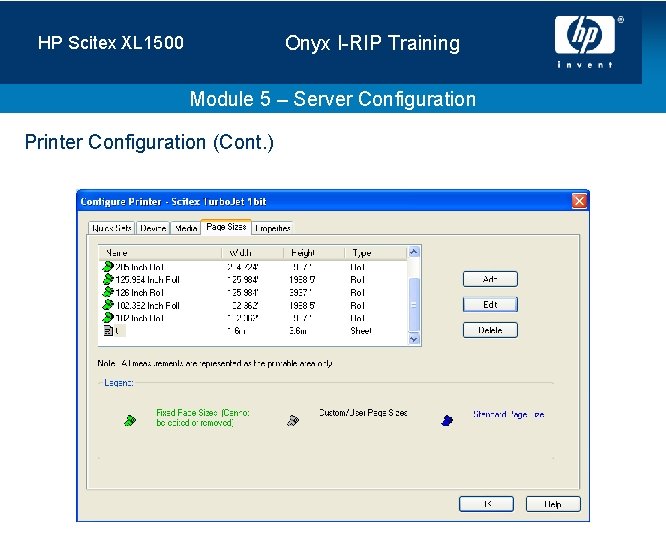 Onyx I-RIP Training HP Scitex XL 1500 Module 5 – Server Configuration Printer Configuration