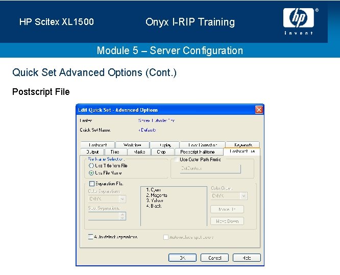 HP Scitex XL 1500 Onyx I-RIP Training Module 5 – Server Configuration Quick Set