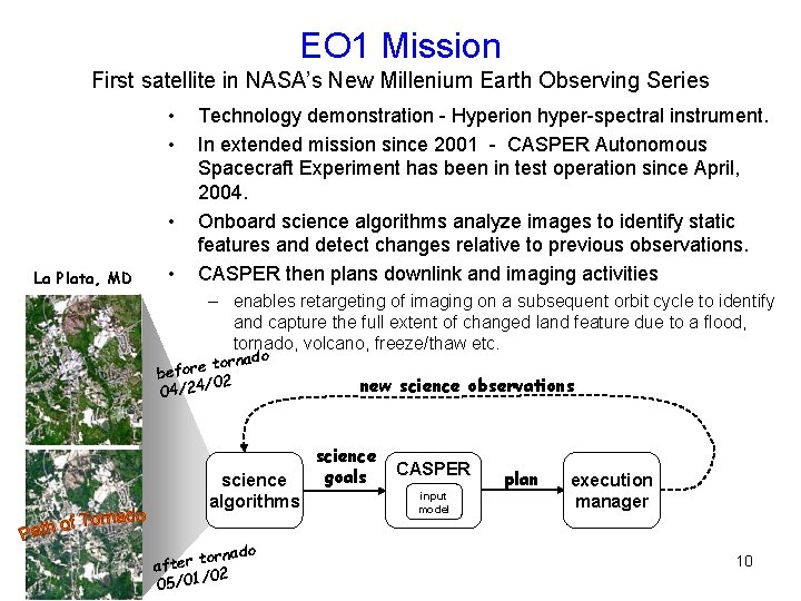 EO 1 Mission First satellite in NASA’s New Millenium Earth Observing Series • •