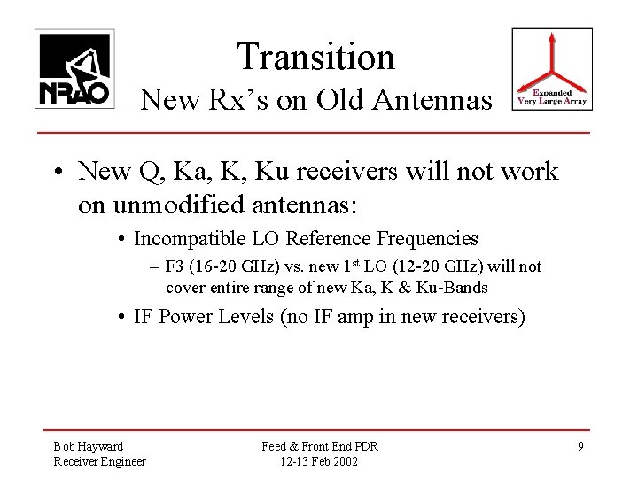 Transition New Rx’s on Old Antennas • New Q, Ka, K, Ku receivers will