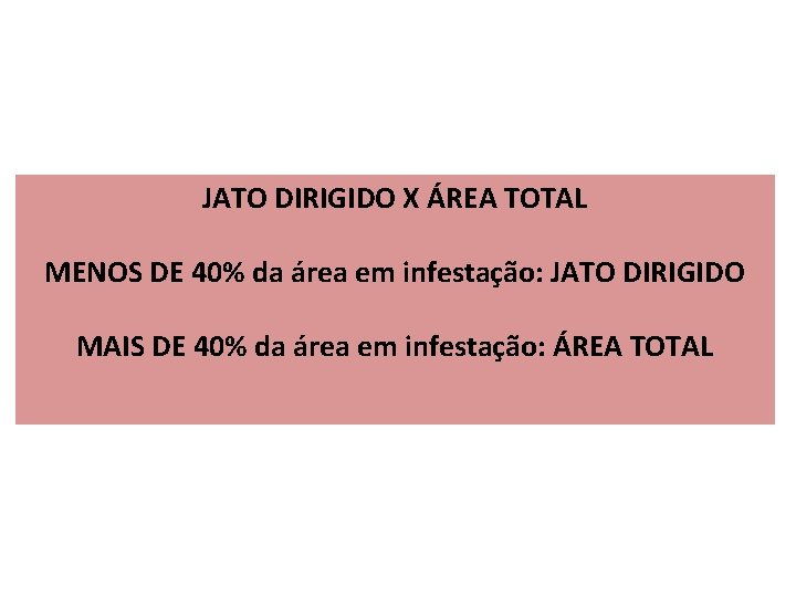 JATO DIRIGIDO X ÁREA TOTAL MENOS DE 40% da área em infestação: JATO DIRIGIDO