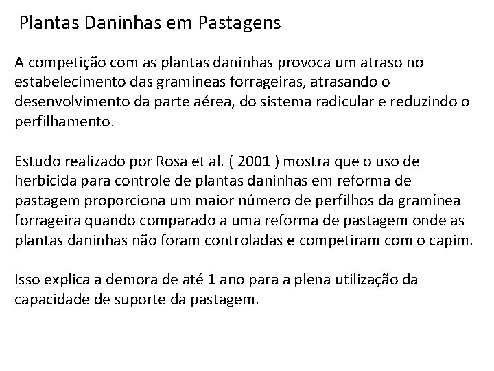 Plantas Daninhas em Pastagens A competição com as plantas daninhas provoca um atraso no