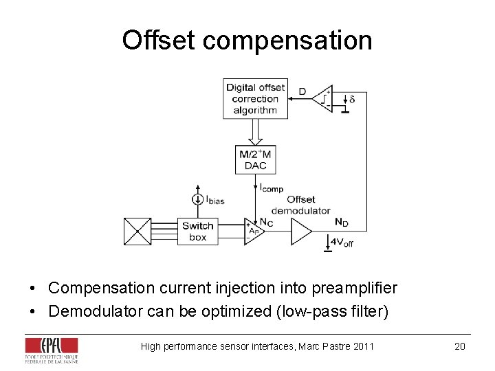 Offset compensation • Compensation current injection into preamplifier • Demodulator can be optimized (low-pass Offset compensation • Compensation current injection into preamplifier • Demodulator can be optimized (low-pass