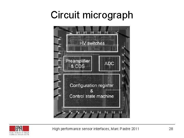Circuit micrograph High performance sensor interfaces, Marc Pastre 2011 28 Circuit micrograph High performance sensor interfaces, Marc Pastre 2011 28